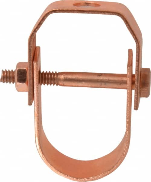 Adjustable Clevis Hanger: 1-1/4" Pipe, 3/8" Rod, Carbon Steel, Copper-Plated