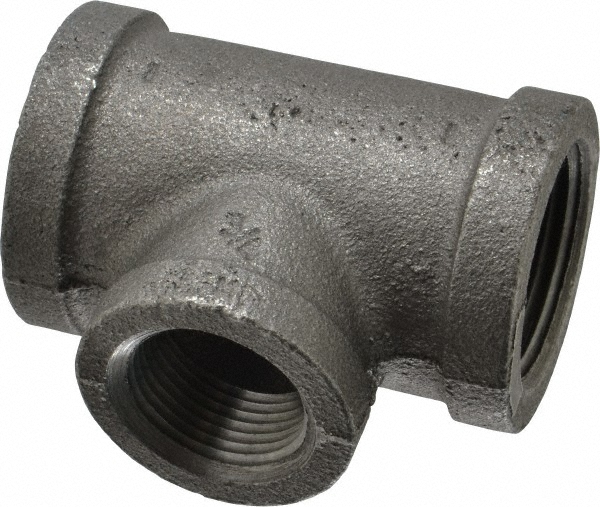 Black Tee: 1 x 1 x 3/4", 150 psi, Thread x Thread - Malleable Iron, Class 150