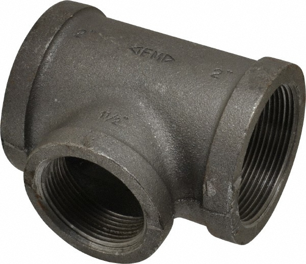 Black Tee: 2 x 2 x 1-1/2", 150 psi, Thread x Thread - Malleable Iron, Class 150