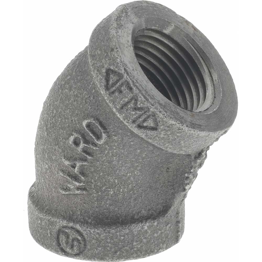 Black 45 deg Elbow: 1/2", 150 psi, Thread x Thread - Malleable Iron, Class 150