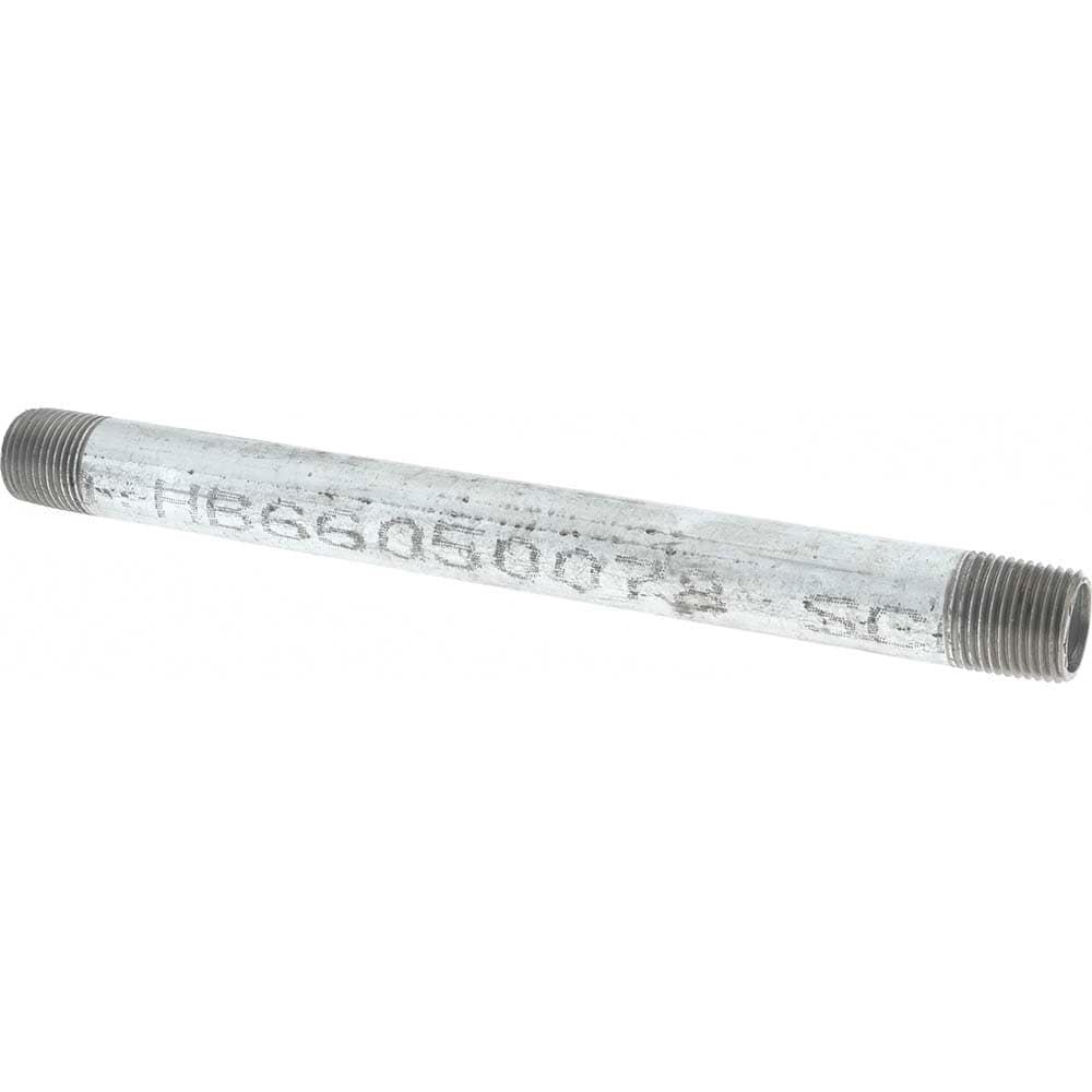 Galvanized Pipe Nipple: 1/2", 9" Long, Schedule 40, Steel