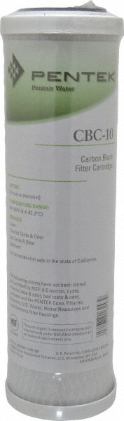 Plumbing Cartridge Filter: 2-7/8" OD, 9-3/4" Long, 0.5 micron, Carbon Briquette - Reduces Odor, Sediment & Taste