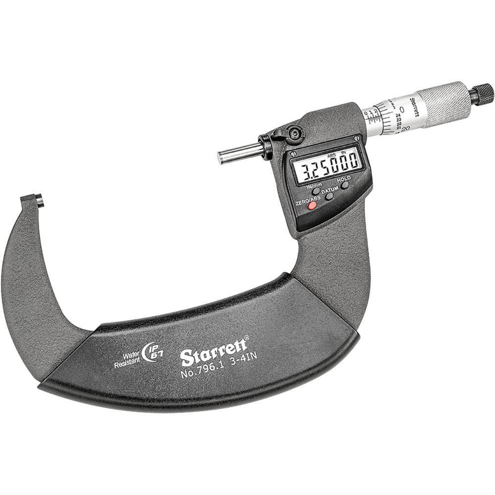 Starrett 1119 Electronic Outside Micrometer: 75 mm, Solid Carbide Measuring Face, IP67 