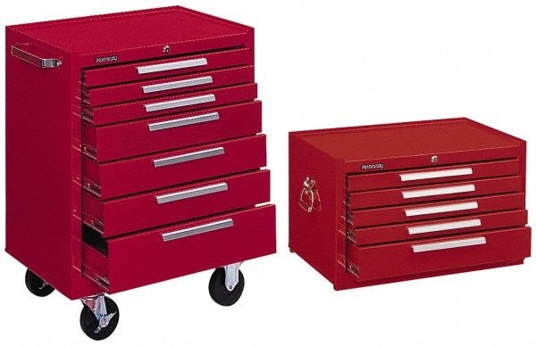 7 Drawer, 2 Piece, Red Steel Roller Cabinet Combo