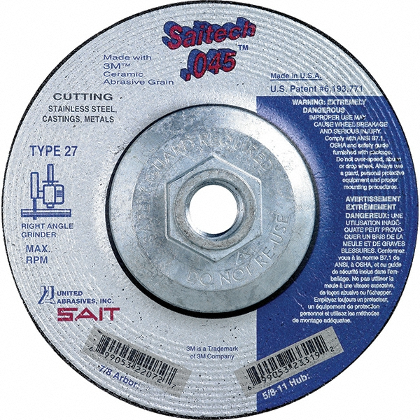 Depressed Center Wheel: Type 27, 4-1/2" Dia, 0.045" Thick, Ceramic