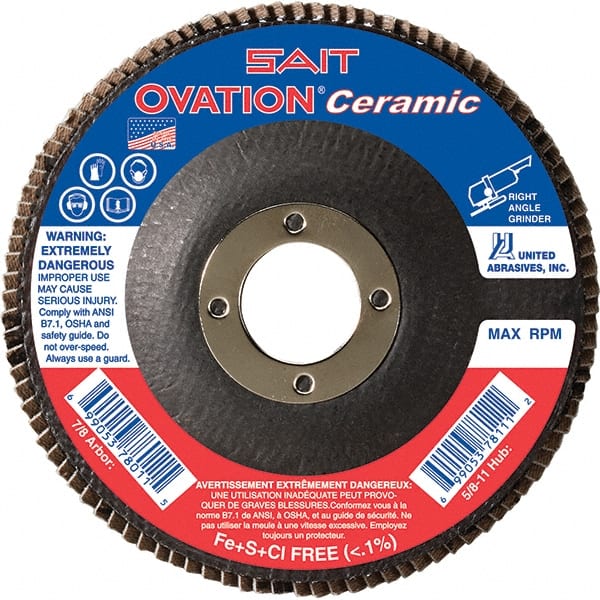 10-Piece United Abrasives SAIT 78262 Ovation Ceramic Flap Disc with 4-1/2-Inch Diameter and 7/8-Inch Arbor 
