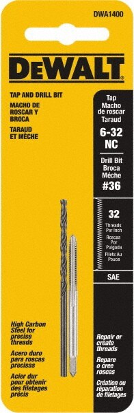 Combination Drill Tap: #6-32, 2B, 2 Flutes, High Carbon Steel