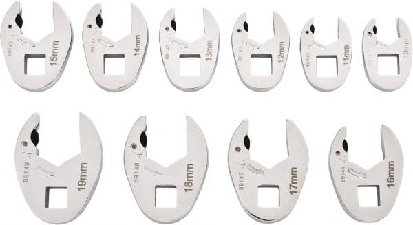 10 Piece 3/8" Drive Open End Crowfoot Wrench Set