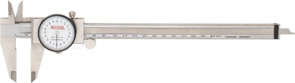 Dial Caliper: 200 mm Range, 0.02 mm Graduation, 2 mm per Revolution