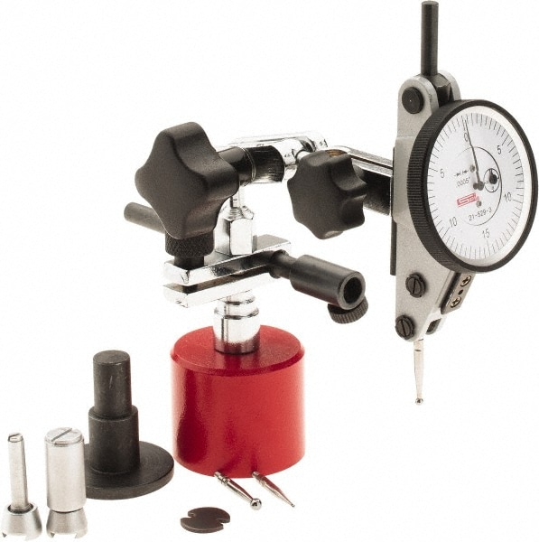 SPI CMS160726109 Test Indicator Kit: 9 Pc, 0.06 to 0.06" Measuring Range, 1-1/2" Dial Dia, 0-15-0 Dial Reading Image