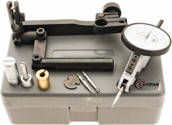 Test Indicator Kit: 10 Pc, 0.06 to 0.06" Measuring Range, 1-1/2" Dial Dia, 0-15-0 Dial Reading