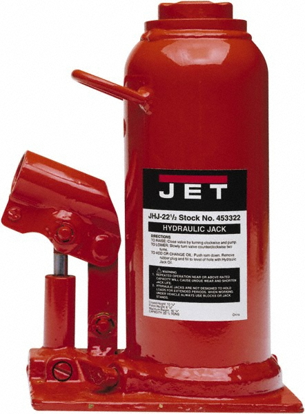 22.5 Ton Capacity Hydraulic Bottle Jack - 10.63" to 16-7/8" High, 1-1/2" Screw Length, 7-1/8" Long x 5-1/2" Wide Base