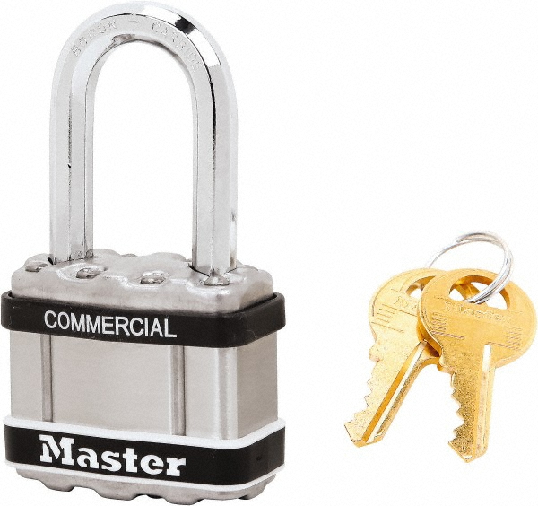 Padlock: Laminated Steel, Keyed Alike, 1-3/4" Wide, Chrome-Plated - 5/16" Shackle Dia, 13/16" Shackle Width, 1-1/2" Shackle Height