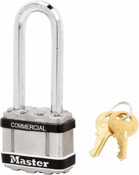 Padlock: Laminated Steel, Keyed Alike, 1-3/4" Wide, Chrome-Plated - 5/16" Shackle Dia, 13/16" Shackle Width, 2-1/2" Shackle Height