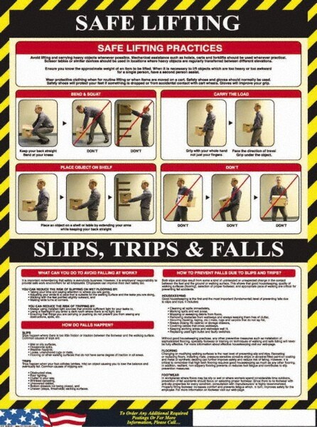 18" Wide x 24" High Laminated Paper Back Lifting Information Poster