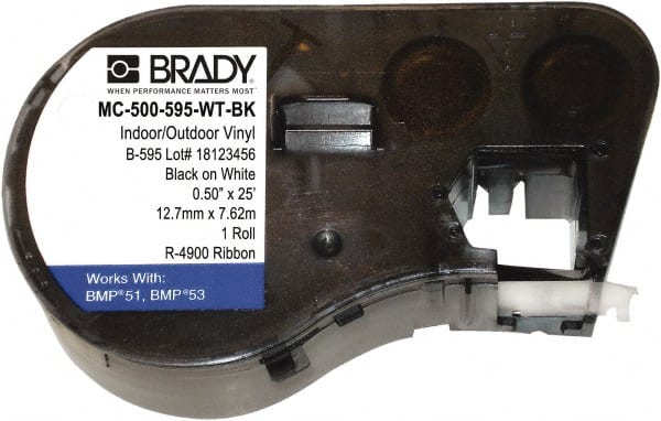 Brady 143371 Label Maker Label: Black & White, Vinyl, 1/2" OAW 
