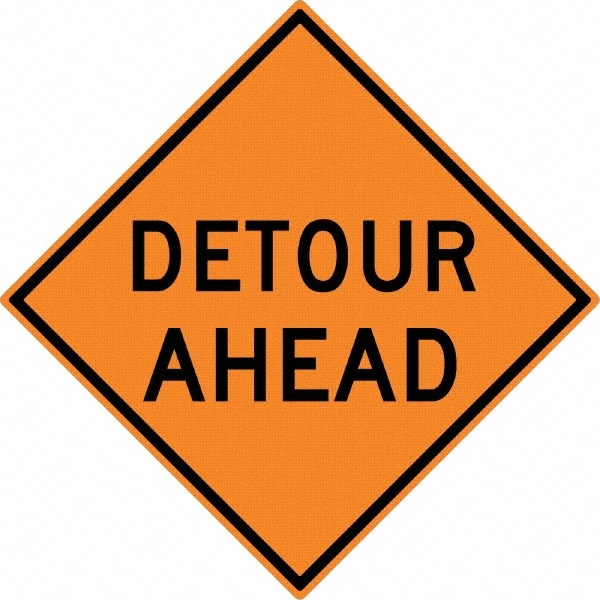 Road Construction Sign: Diamond, "Detour Ahead"