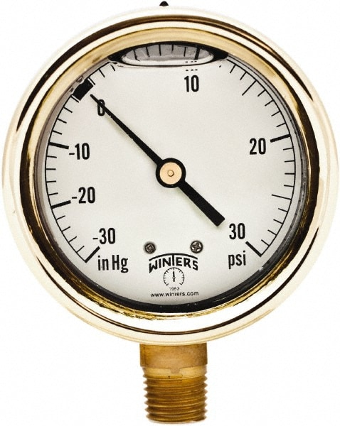 Pressure Gauge: 2-1/2" Dial, 1/4" Thread, NPT, Bottom Mount