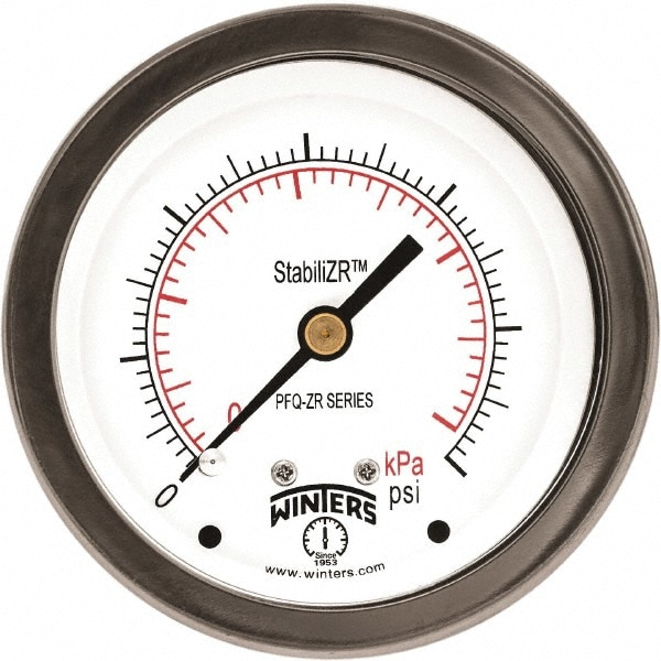 Pressure Gauge: 2-1/2" Dial, 1/4" Thread, NPT, Center Back Mount