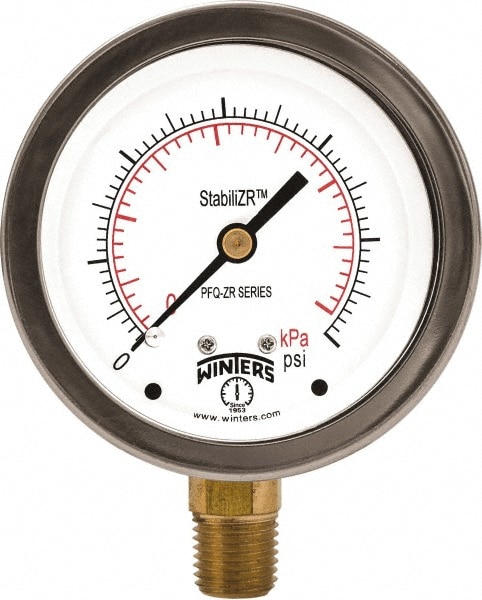 Pressure Gauge: 2-1/2" Dial, 1/4" Thread, NPT, Bottom Mount