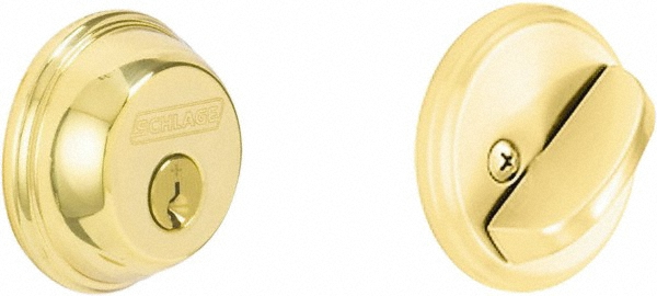 Schlage 1-3/8 to 2-1/4" Door Thickness, Bright Brass Finish, Key Operated Deadbolt - Nonhanded Handling, Key Override, Single Cylinder