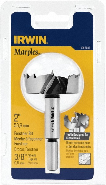 Irwin 2" Uncoated Carbon Steel Forstner Drill Bit - 3/8" Shank Diam, Straight Shank | 2-Pack | Part #1966938