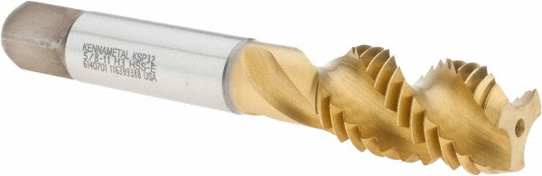 Spiral Flute Tap: 5/8-11, 3 Flutes, Modified Bottoming, Cobalt, TiCN/TiN Coated