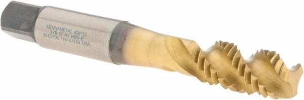 Kennametal 6140700 Spiral Flute Tap: 3/8-16, 3 Flute, Modified Bottoming, Cobalt, TiCN & TiN Finish Image