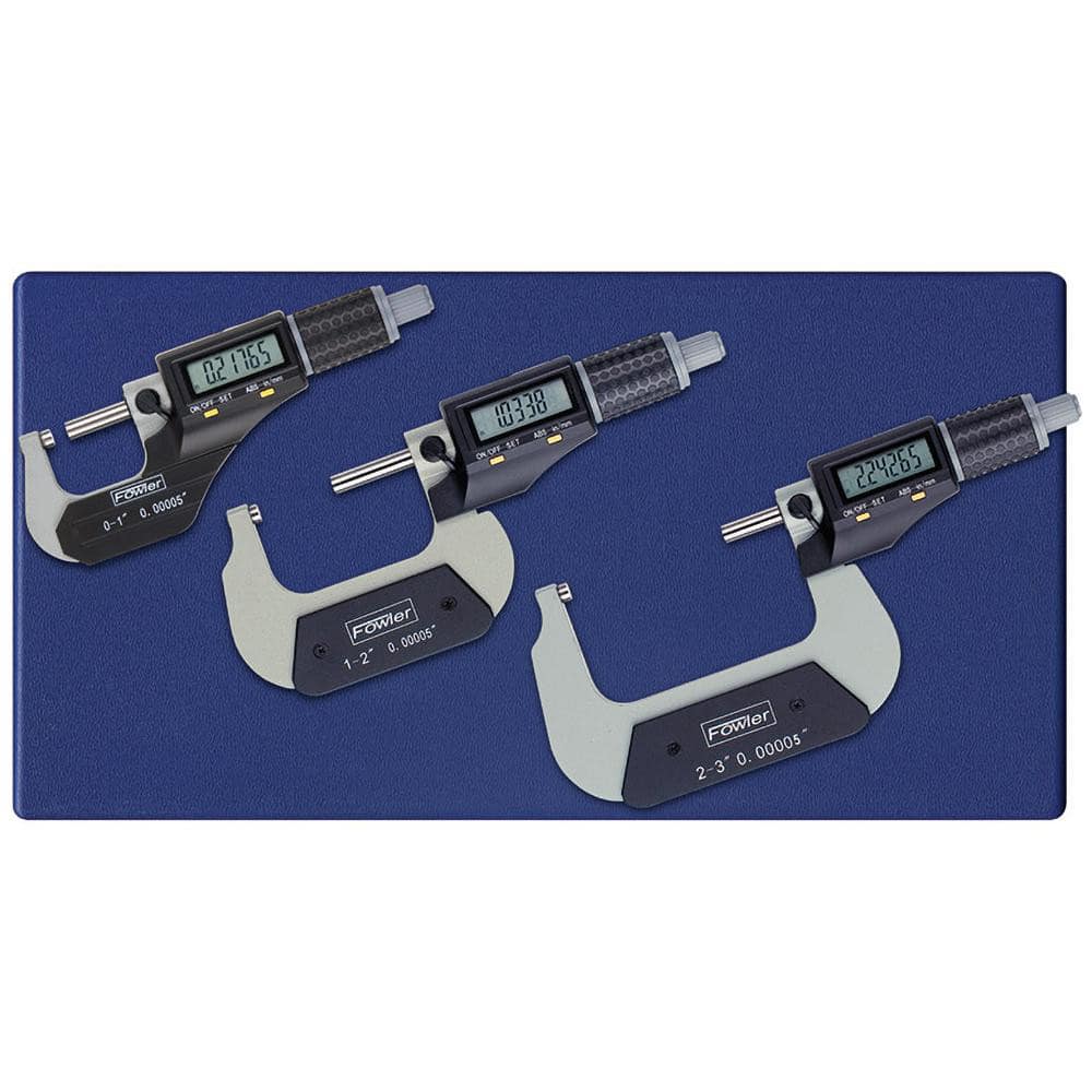 FOWLER 54-870-103-0 0 to 3" Range, 0.001mm Resolution, IP40, 3 Piece Electronic Outside Micrometer Sets 