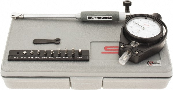 Dial Bore Gage: 0.4 to 0.7" Dia, 4" Probe Depth