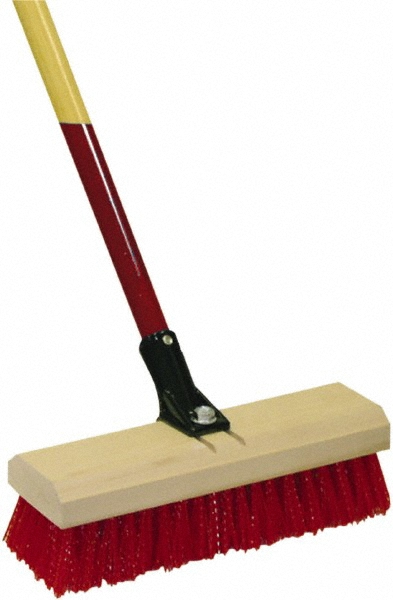 Deck Scrub Brush: 60" Brush Length, 12" Brush Width, Polypropylene Bristles - 60" OAL, Wood Handle, Red Bristle