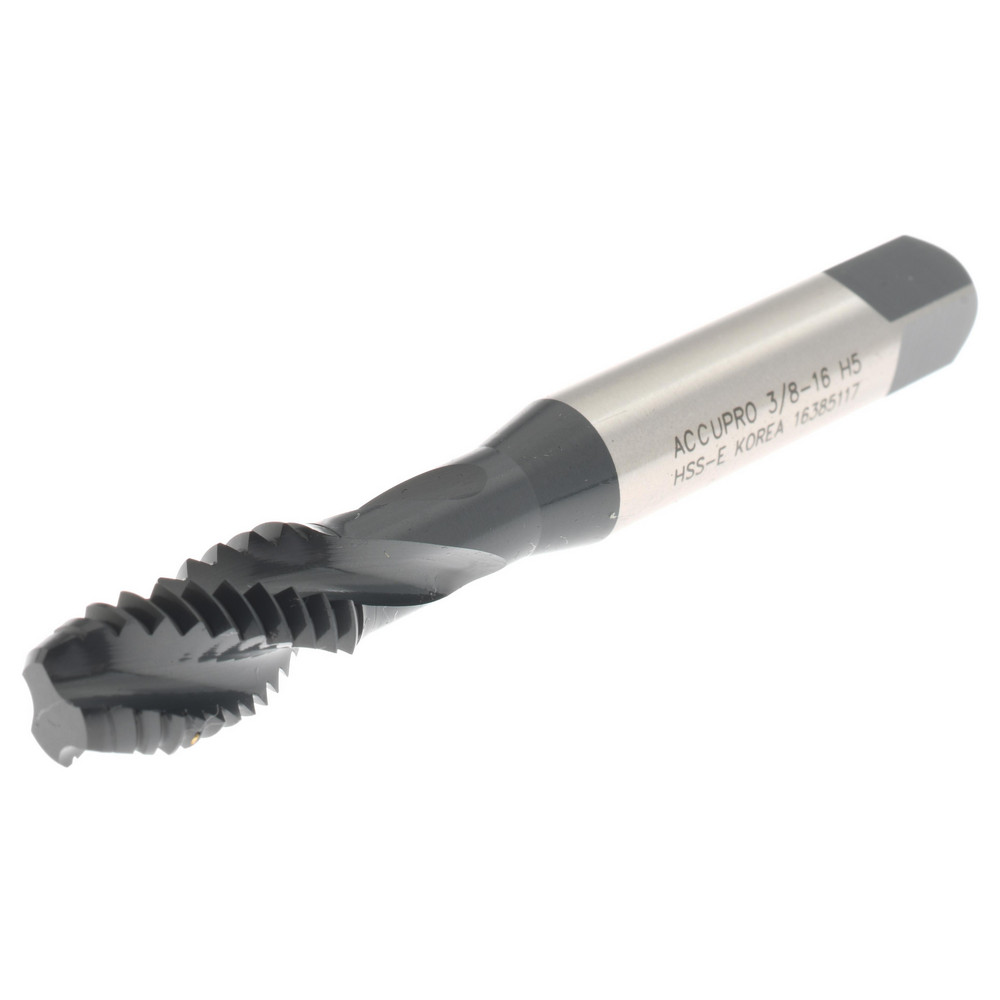 Spiral Flute Tap: 3/8-16, 3 Flutes, Bottoming, 2B Class of Fit, Vanadium High Speed Steel, Oxide Coated