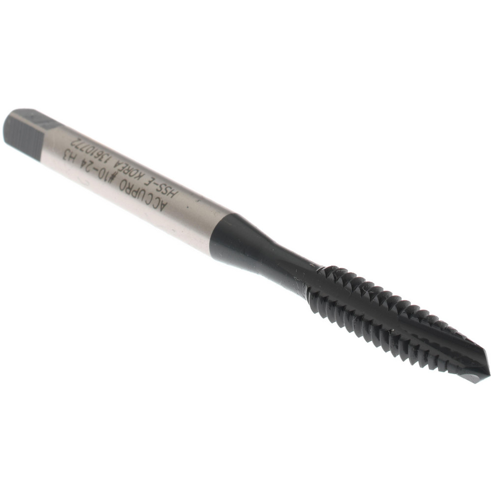 Spiral Point Tap: #10-24, 3 Flutes, Plug, 2/2B/3B Class of Fit, Vanadium High Speed Steel, Oxide Coated