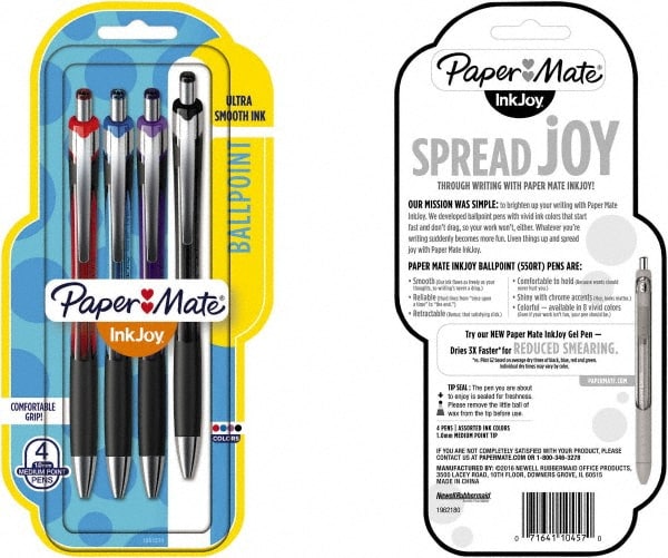 Papermate Inkjoy Retractable Ballpoint Pens 4 pack Blue Black Red comfort grip
