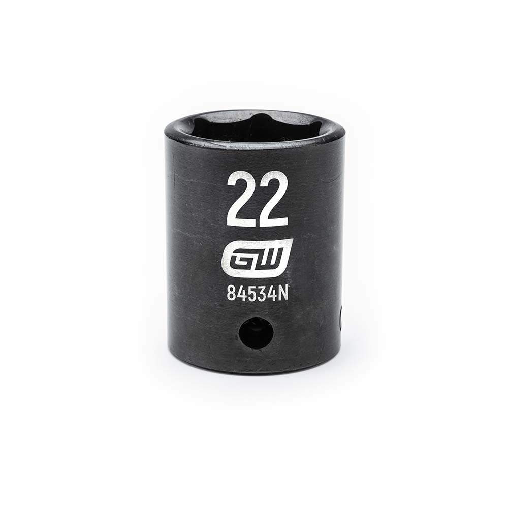 Impact Socket: 1/2" Drive, 22 mm Socket, Hex Drive - 6 Point, Black Oxide