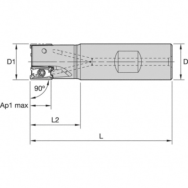 Kennametal 6140051 1" Cut Diam, 11mm Max Depth, 1" Shank Diam, Weldon Shank, 4.03" OAL Indexable Square-Shoulder End Mill Image