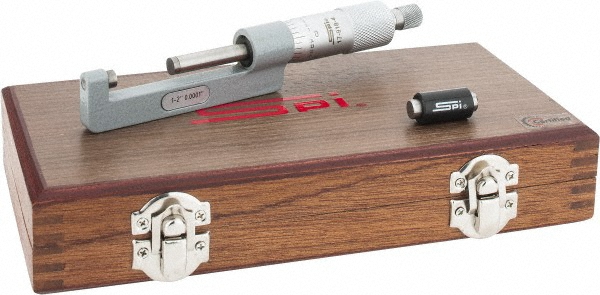 1 to 2" Range, Mechanical Hub Micrometer - 0.0001" Graduation, 0.0002" Accuracy, Rotating Spindle