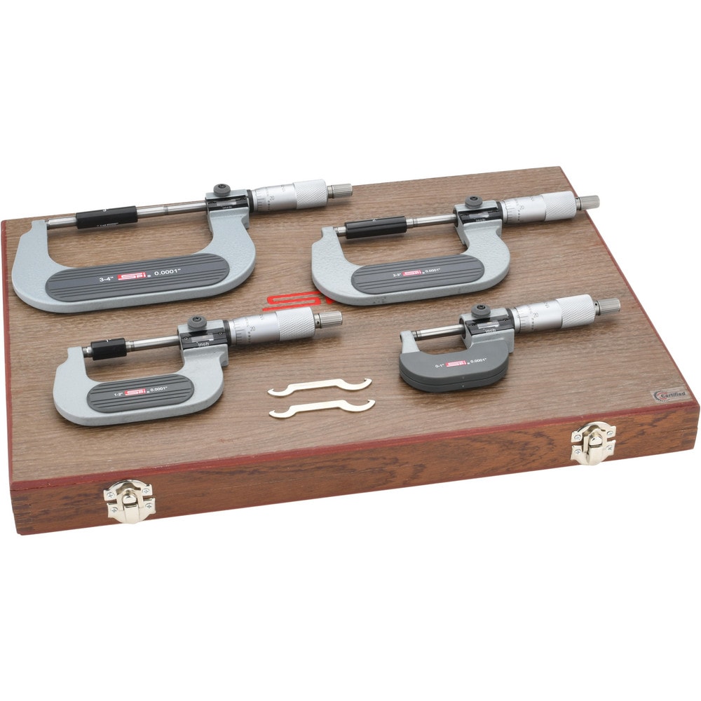 Mechanical Outside Micrometer Set: 4 Pc, 0 to 4" Measurement