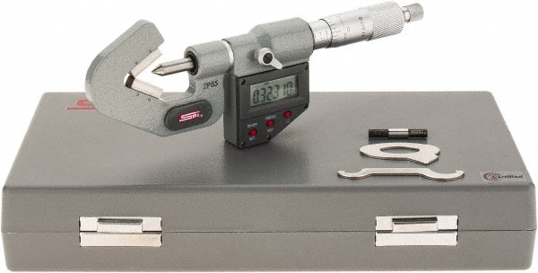 SPI CMS160809093 0.04 to 0.6 Inch Measurement, 3 Flutes Measured, Ratchet Stop Thimble, Electronic V Anvil Micrometer Image