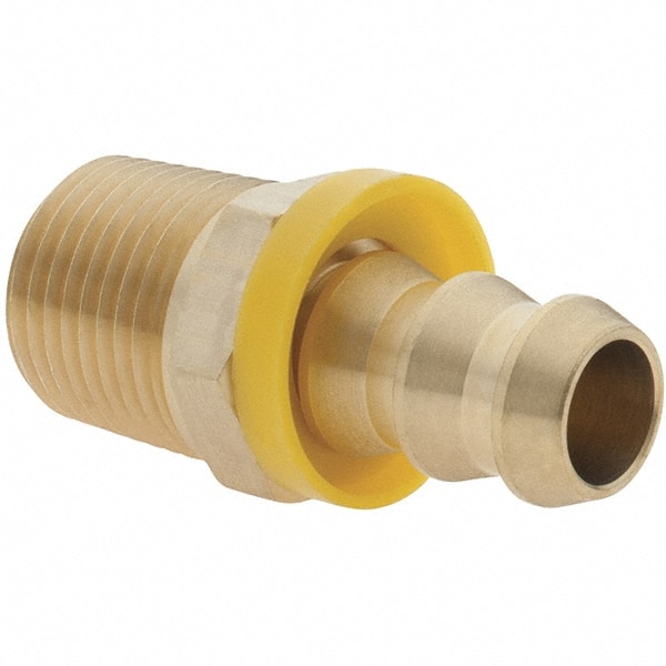 Barbed Push-On Hose Male Connector: 1/2" NPTF, Brass