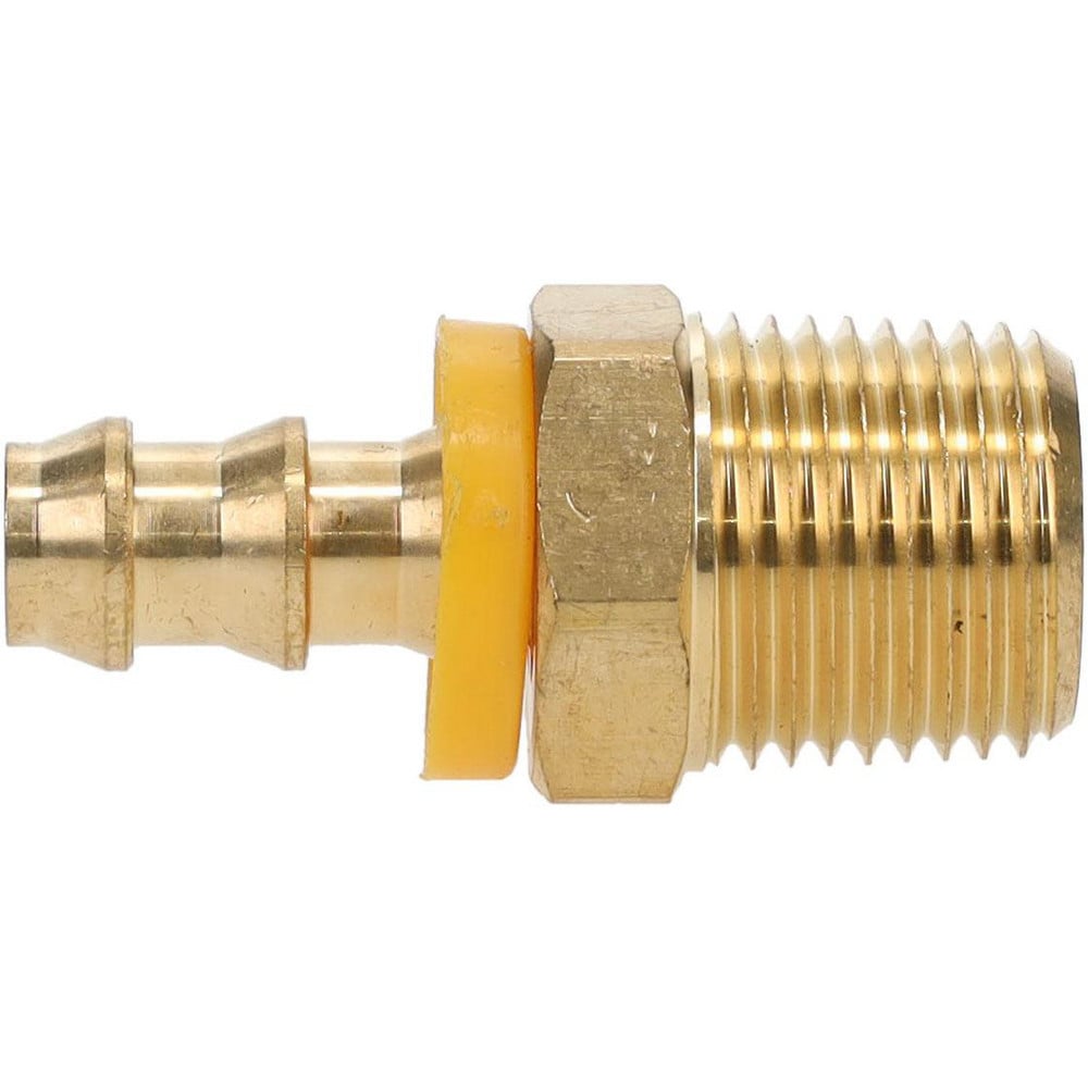 Barbed Push-On Hose Male Connector: 1/2" NPTF, Brass