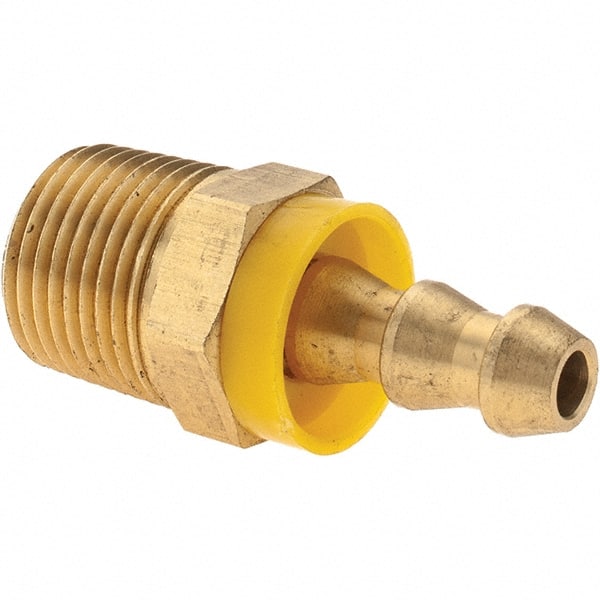 Barbed Push-On Hose Male Connector: 3/8" NPTF, Brass