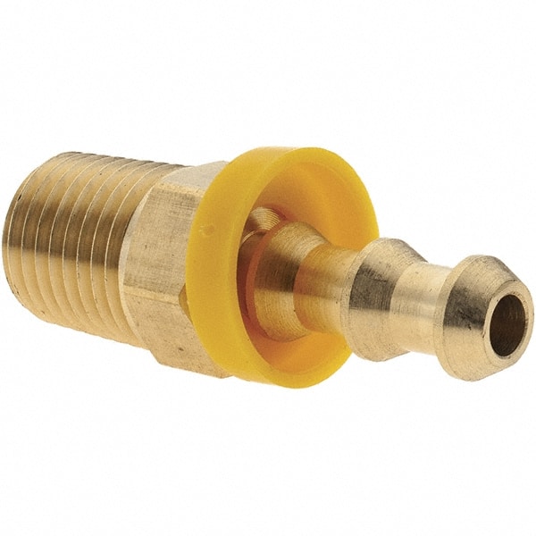 Barbed Push-On Hose Male Connector: 1/4" NPTF, Brass