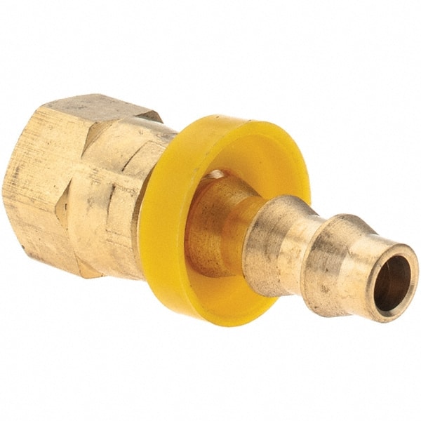 Barbed Push-On Hose Female Connector: 7/16" UNF, Brass