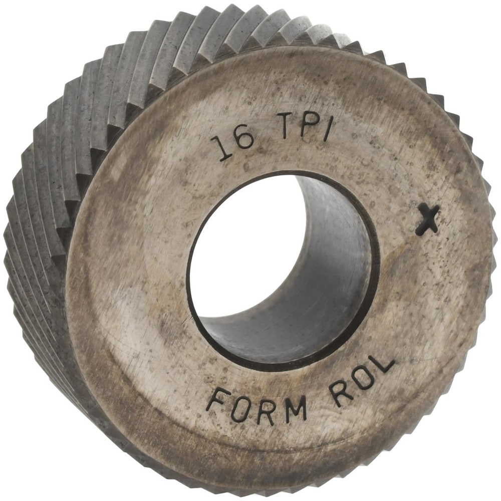 Beveled Face Knurl Wheel: 1-1/4" Dia, 90 ° Tooth Angle, 16 TPI, Diagonal, Cobalt