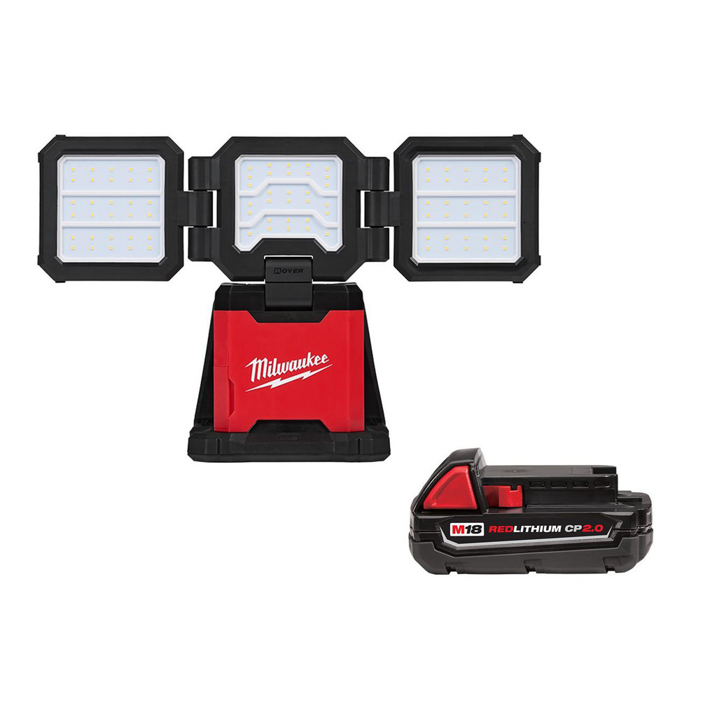 Milwaukee Tool | Milwaukee M18™ ROVER™ Dual Power Triple-Panel Flood & Area Light - ​2368-20 - BONUS M18™ REDLITHIUM™ CP2.0 Battery - ​48-11-1820