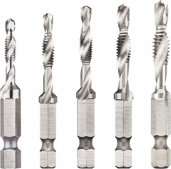 Combination Drill & Tap Sets; Minimum Thread Size (Inch): #8-32 ; Maximum Thread Size (Inch): 1/4-20 ; Overall Length (Inch): 2-1/4 ; Drill Length (Inch): 1-1/4 ; Thread Standard: UNC