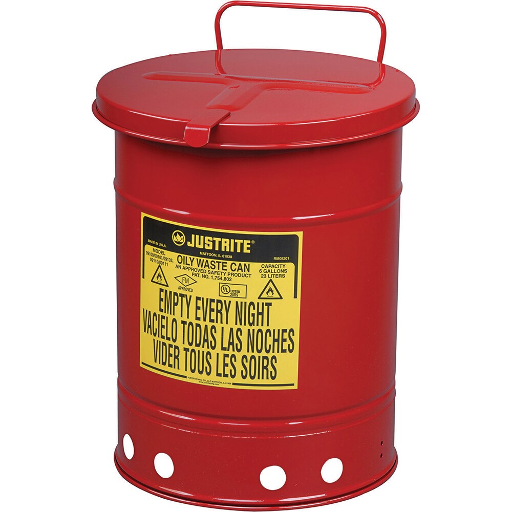 Oily Waste Cans & Receptacles; Capacity (Gal.): 14.000 ; Opening Style: Hand Operated ; Color: Red ; Material: Steel ; Height (Inch): 20.25 ; Height (Decimal Inch): 20.000000