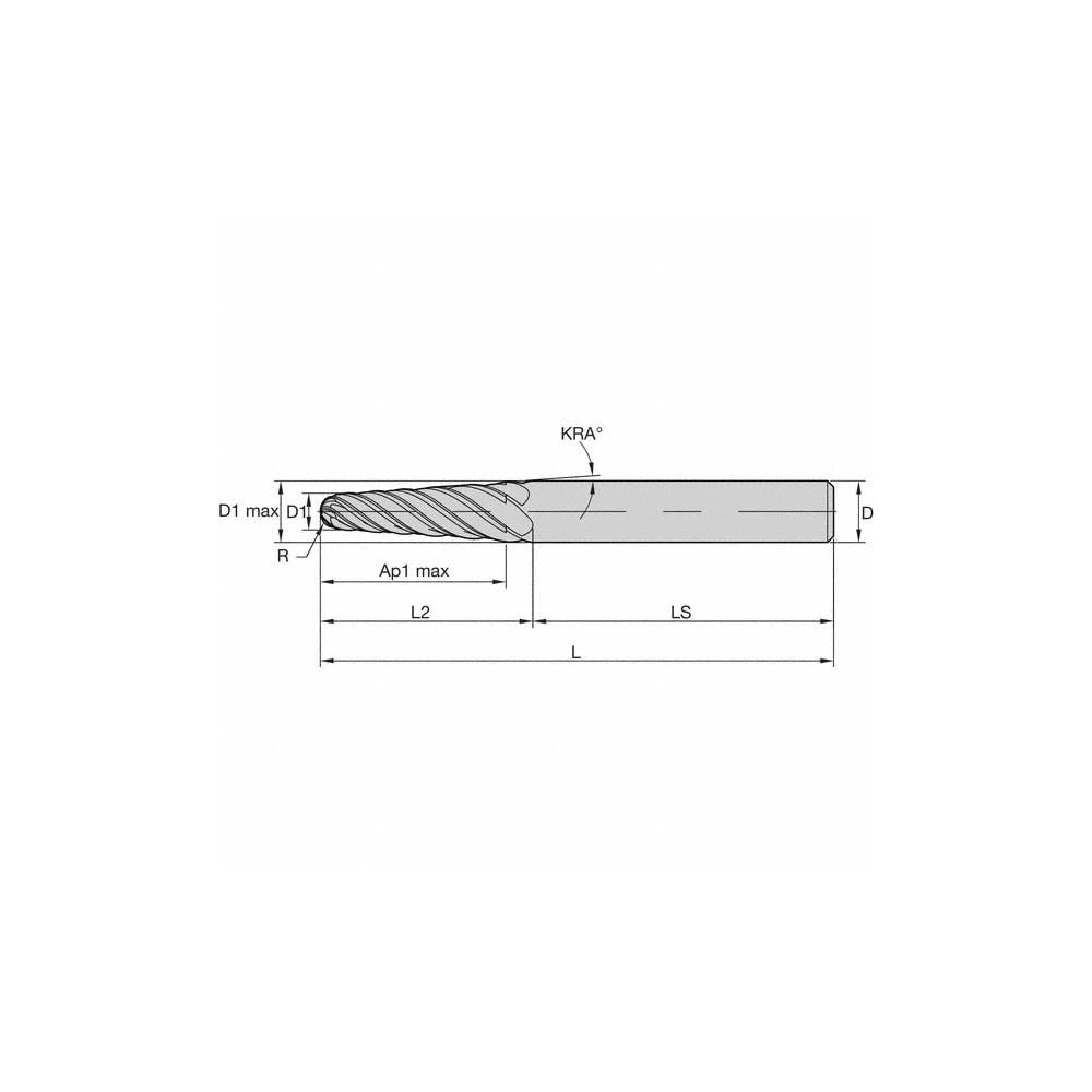 Kennametal Tapered End Mill 6 deg Angle per Side, 1/8" Small Dia, 1