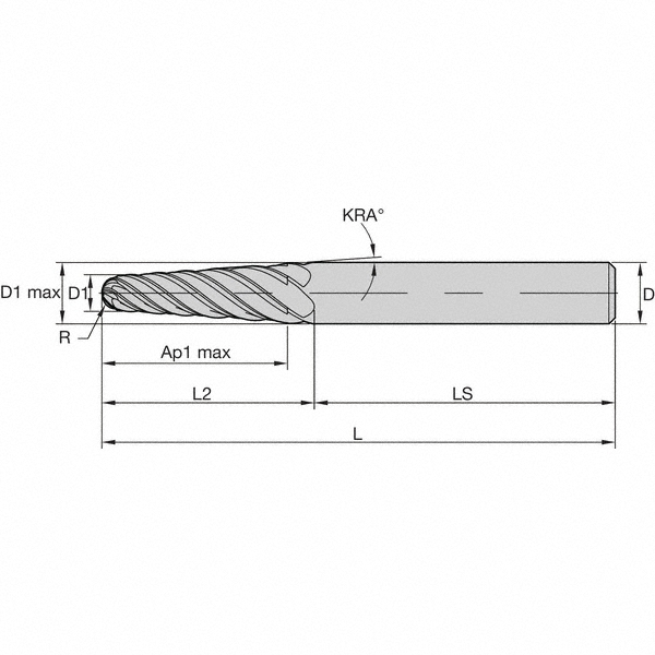 Kennametal 4° Taper Angle per Side, 7/16" Small End Diam, 13/16" LOC